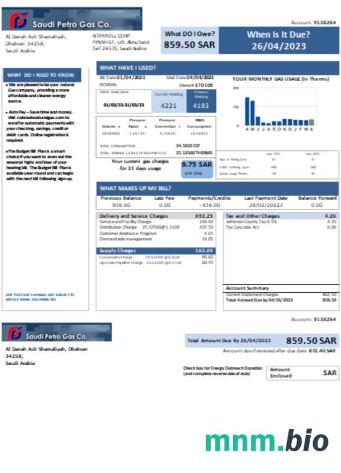 Saudi Petro gas utility businessbill